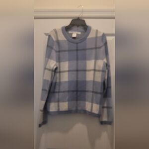 Max Studio Blue and White Crew Neck Sweater